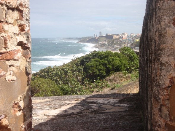 Looking south from the north fort Felipe del Morro to the city of San Juan. 