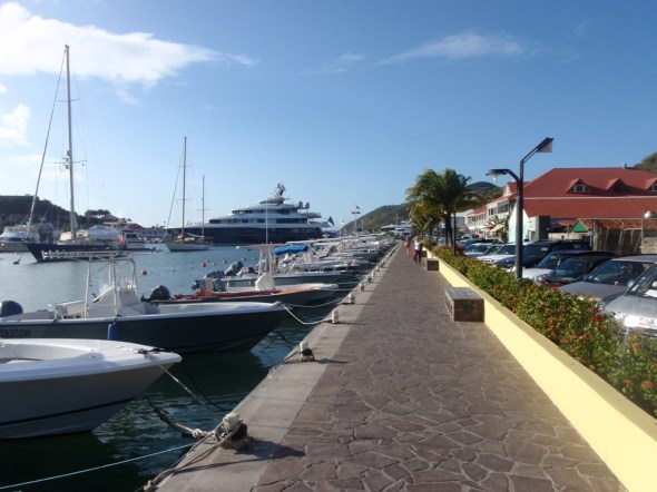 The Dingy Tender dock in St. Barts, My dingy is the small one cover in sea-gal shit on the end. 