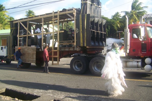 The moving sound stage for the moving party through town 
