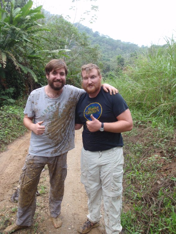 Me and Tom pushing us out of the Mud. Mickey too but he was not muddy LOL 