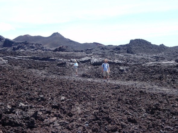 Dale and Adam walking i the lava fields 