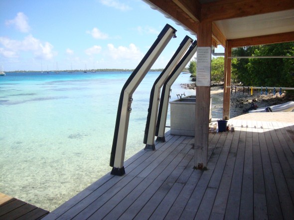 Our showers after diving the north passage of Fakarava. Adam and I did our first Nitrox dive and went down 120 feet. I love Nitrox because you can dive for over a hour with little effort. 