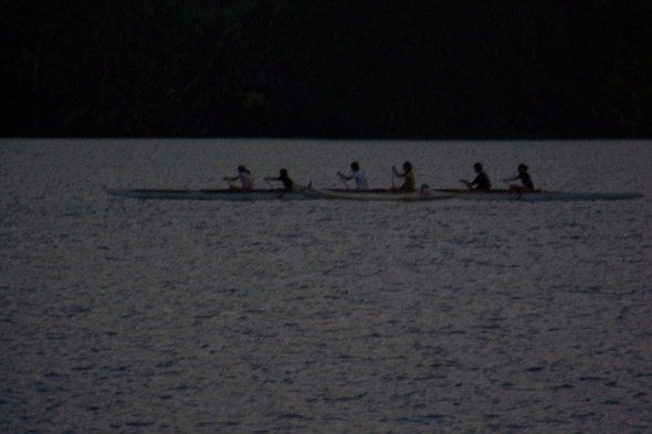 Later that day in our anchorage called the Port du Phaeton the local canoe paddleing club raced by our boat for a hour or two. 