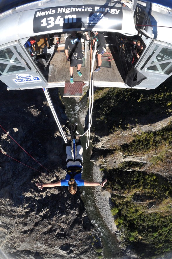 The worlds third biggest bungy jump by 134 meters or 440 feet high called the Nevis. 