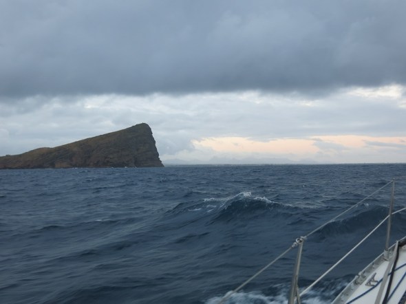 Sailing past Gunner Island just north of Mauritius. The sun was just coming up as we passed between the Islands and was navigating our way down the coast to Port Luis.
