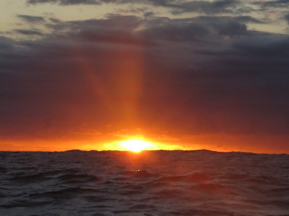 After leaving Mauritius Island the sun tried to set the ocean on fire.